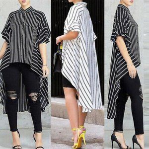 Also Low High 100% Cotton Tunic Blue Striped Shirt